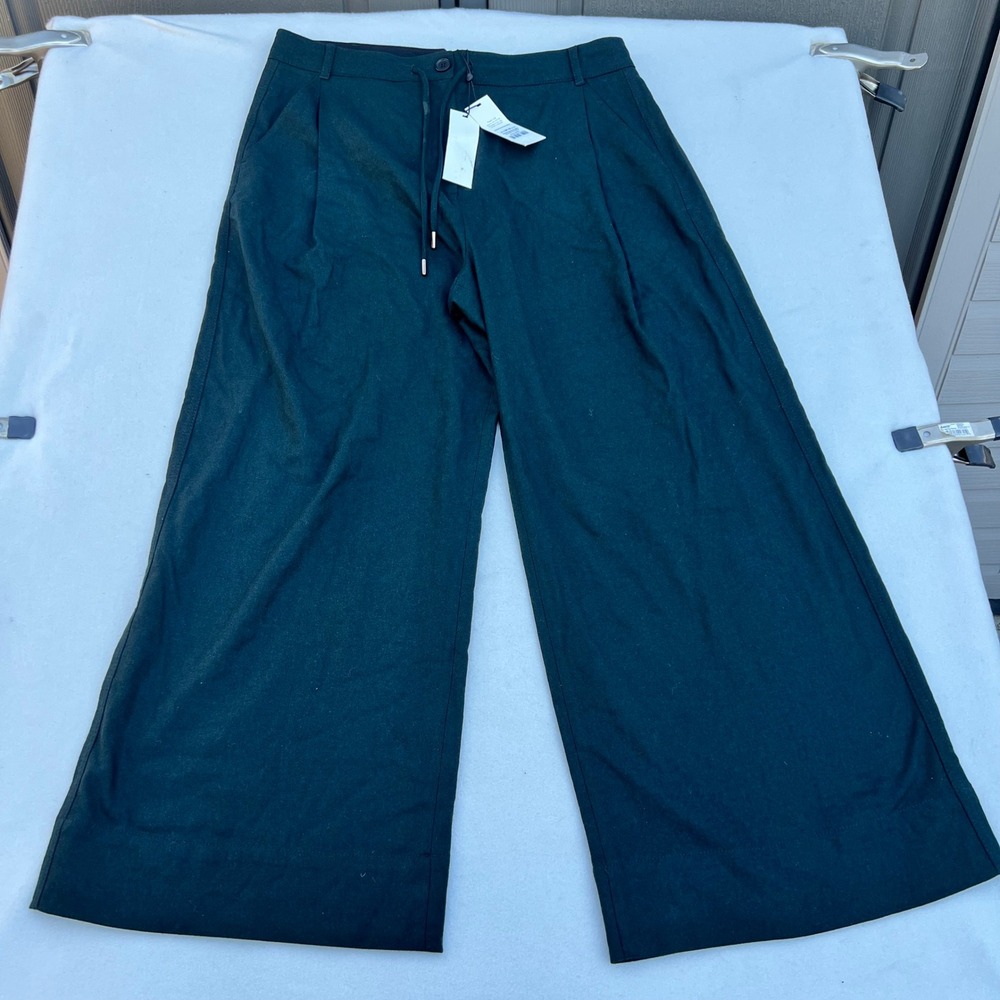 ME+EM Relaxed Drawcord Waist Wide Leg Pant-Short Gable Green US 12